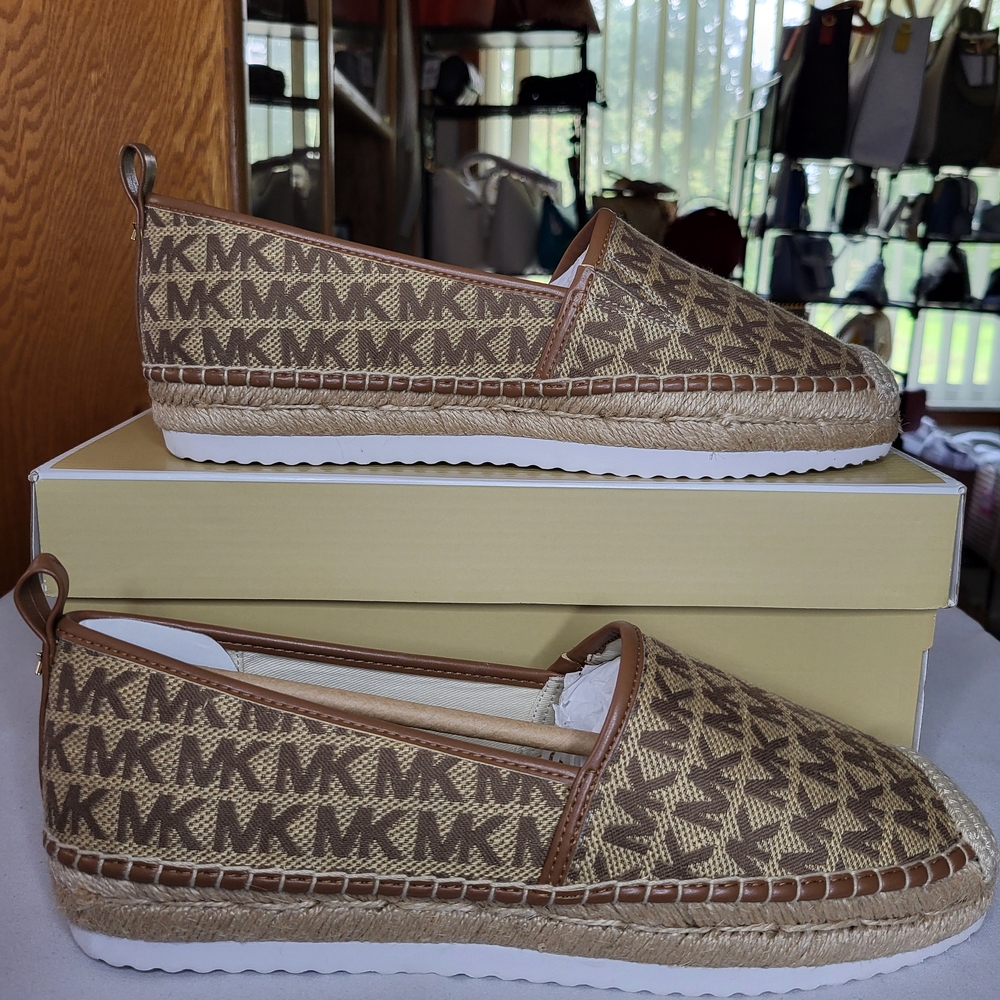 Michael Kors Lenny Logo Jacquard Slip-On Espadrille In Beige/Ebony